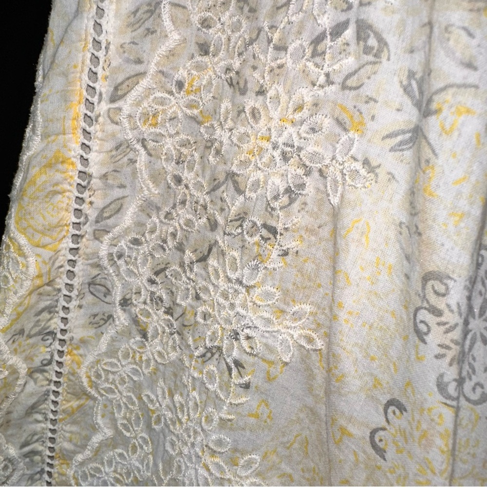 Rachel Zoe Dress Sz Sm? Yellow Eyelet Lace Detail Midi Prairie Cottage Core Boho - Picture 5 of 14